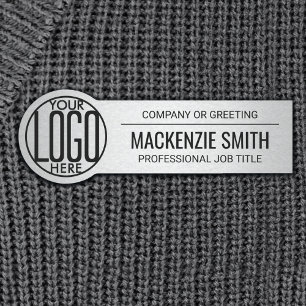Company Logo Professional Employee Silver & Black Name Tag