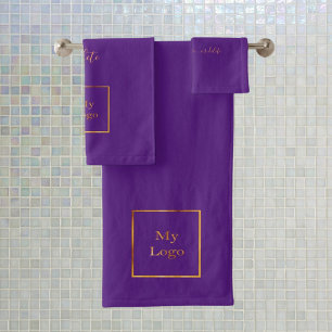 Company logo purple gold text business bath towel