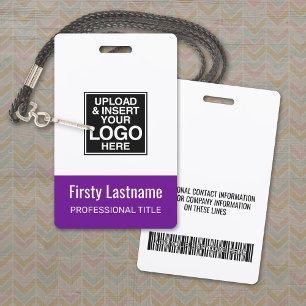 Company Logo PURPLE Name Title Bar Code Custom ID Badge