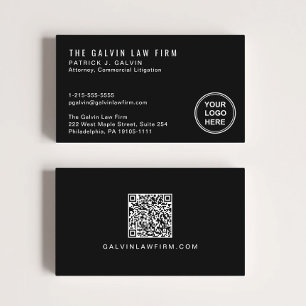 Company Logo QR Code Employee Black Business Card