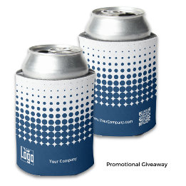 Company Logo QR Code Half Tone Blue White Can Cooler