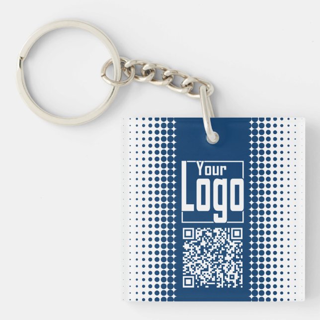 Company Logo QR-code Half Tone Blue White  Keychain (Front)