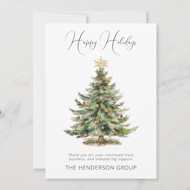 Company Logo QR Code Happy Holidays Christmas Tree Holiday Card (Front)