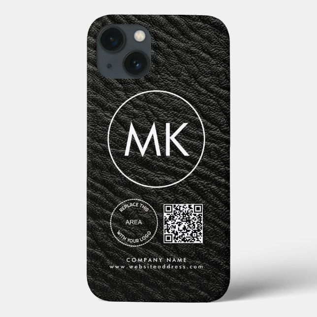 Company Logo QR Code Monogram Black Faux Leather  Case-Mate iPhone Case (Back)