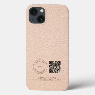 Company Logo QR Code Name Cream Faux Leather iPhone 13 Case