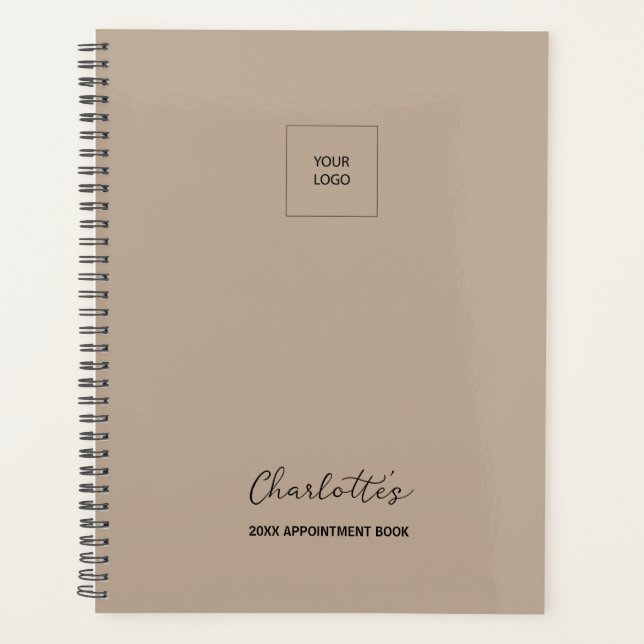 Company Logo Simple Tan Elegant Appointment Book Planner (Front)