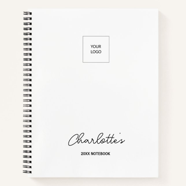 Company Logo Simple White Elegant Notebook Planner (Front)