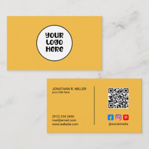 Company Logo Social Media QR Code Yellow Elegant   Business Card