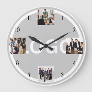Company Logo Team Photo Collage Modern Large Clock
