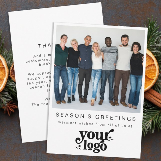Company Logo Team Photo Stylish Business Christmas Holiday Card (Creator Uploaded)