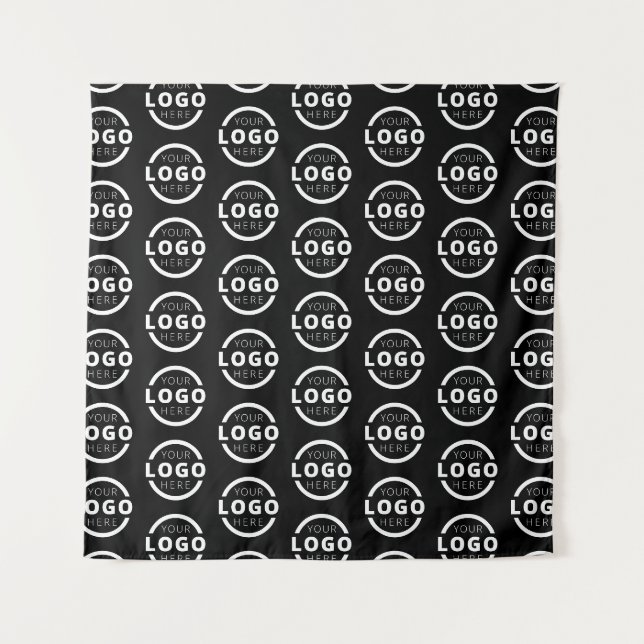 Company Logo Video Conference Backdrop Black Tapestry (Front)