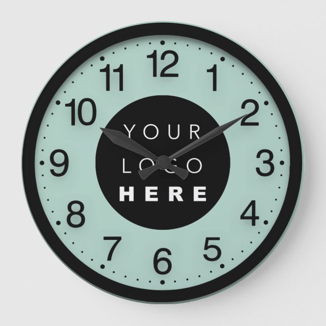 Company Minimalism Mint Green  Custom Logo Large Clock (Front)
