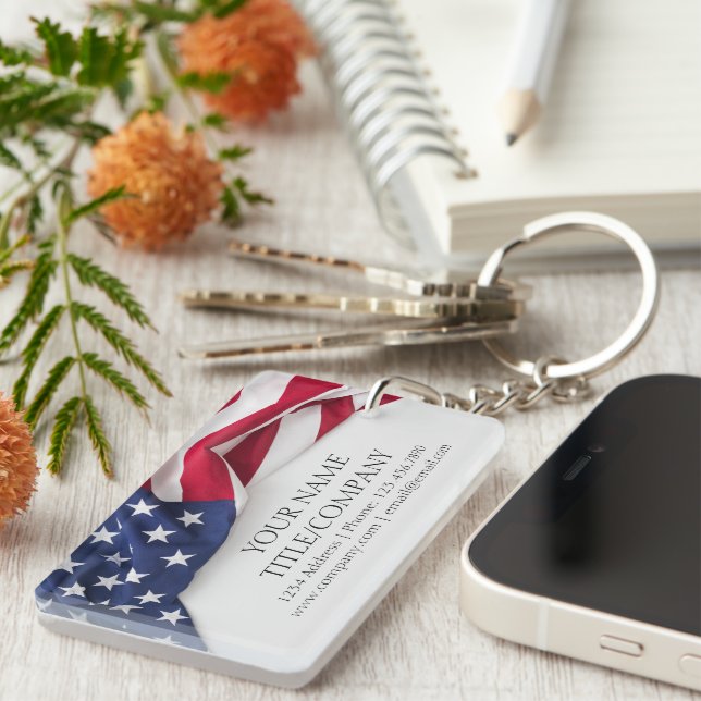 Company Name Business American Flag  Keychain (Front Right)