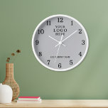 Company Name Business Logo Branded Promo Grey Clock<br><div class="desc">Wall Clocks with company logo make unique corporate promotional gifts. Personalize with your business name and logo. The logo clocks also make great gifts of appreciation for employees.</div>