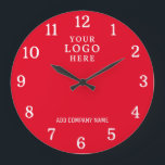 Company Name Corporate Business Logo Branding Red Large Clock<br><div class="desc">Wall Clocks with company logo make unique corporate promotional gifts. Personalize with your business name and logo. The logo clocks also make great gifts of appreciation for employees.</div>