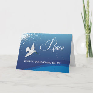 Company Name Elegant Peace on Blue Christmas Card