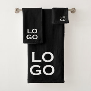 Company or Business Custom Logo on Black Bath Towel Set