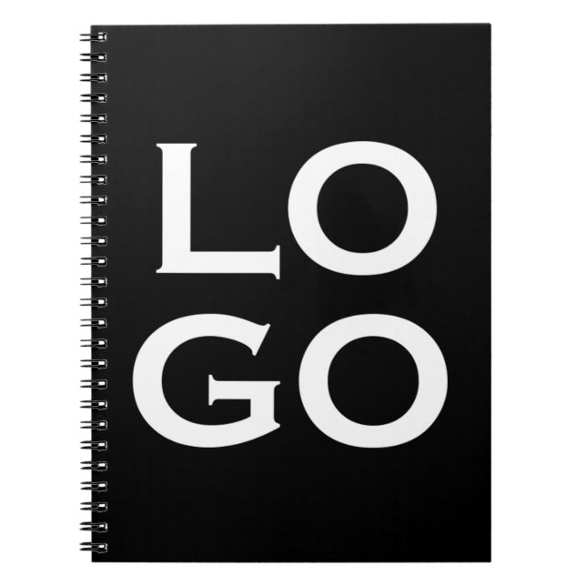 Company or Business Custom Logo on Black Notebook (Front)