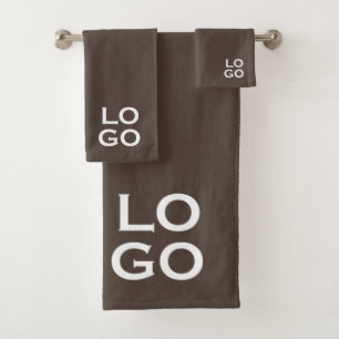 Company or Business Custom Logo on Brown Bath Towel Set