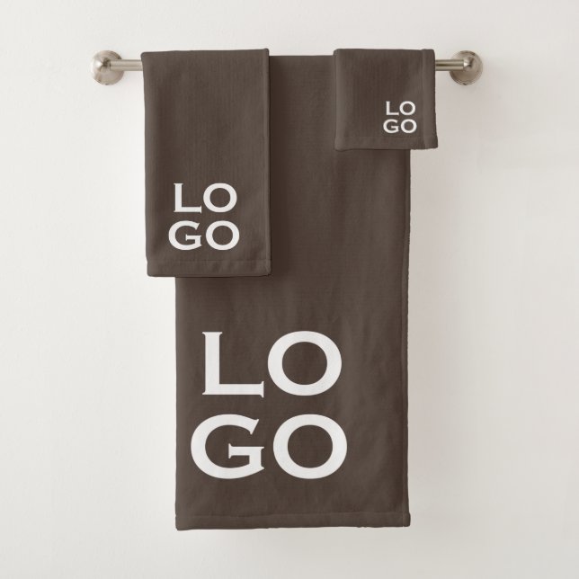 Company or Business Custom Logo on Brown Bath Towel Set (Insitu)