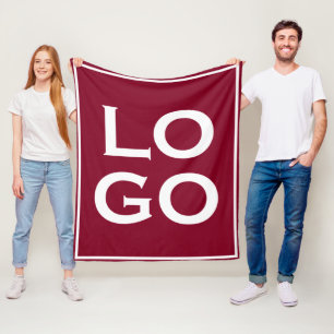 Company or Business Custom Logo on Burgundy Red Fleece Blanket