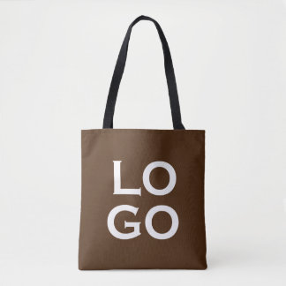 Company or Business Custom Logo on Chocolate Brown Tote Bag