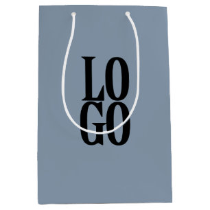 Company or Business Custom Logo on Dusty Blue Medium Gift Bag