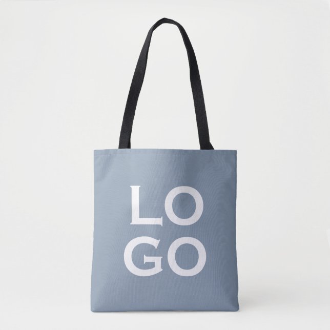 Company or Business Custom Logo on Dusty BLue Tote Bag (Front)