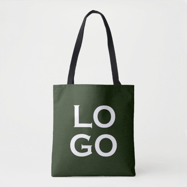 Company or Business Custom Logo on Forest Green Tote Bag (Front)