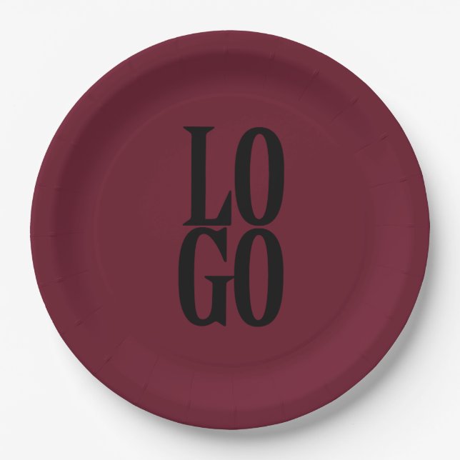 Company or Business Custom  Logo on Merlot Paper Plate (Front)