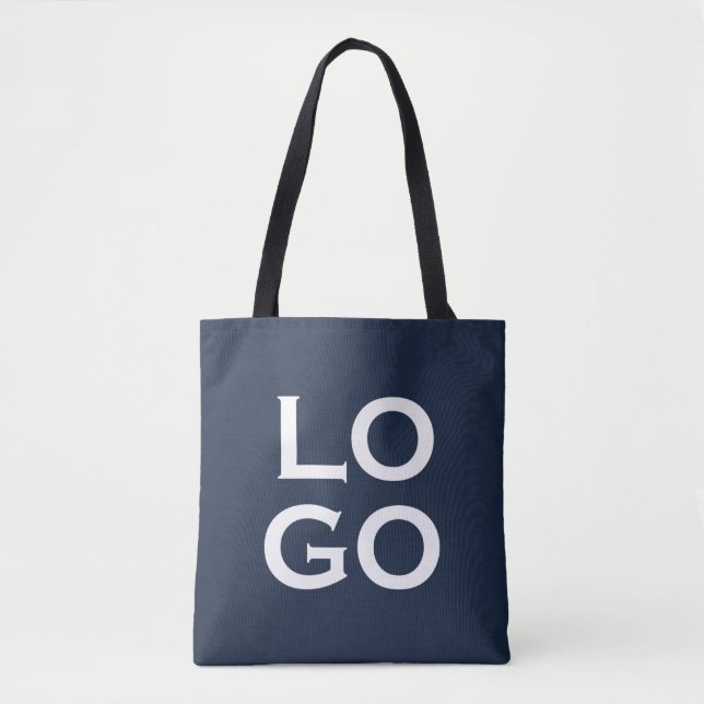 Company or Business Custom Logo on Navy Blue Tote Bag (Front)