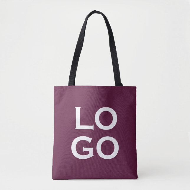 Company or Business Custom Logo on Plum Purple Tote Bag (Front)