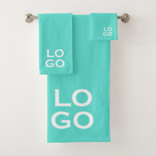 Company or Business Custom Logo on Teal Bath Towel Set