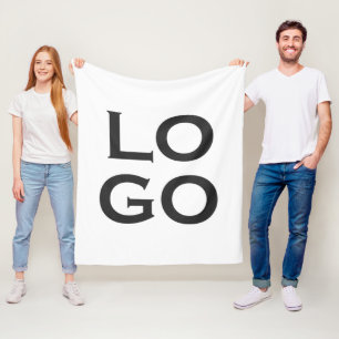 Company or Business Custom  Logo on White Fleece Blanket