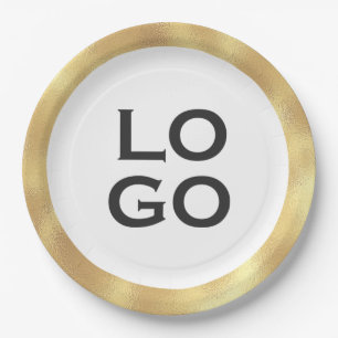 Company or Business Custom Logo with Gold Frame Paper Plate