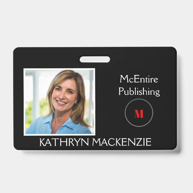 Company Photo Black Logo Personalize Name and Logo Badge (Front)