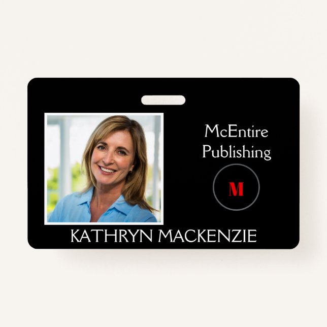Company Photo Black Logo Personalize Name and Logo Badge (Front)
