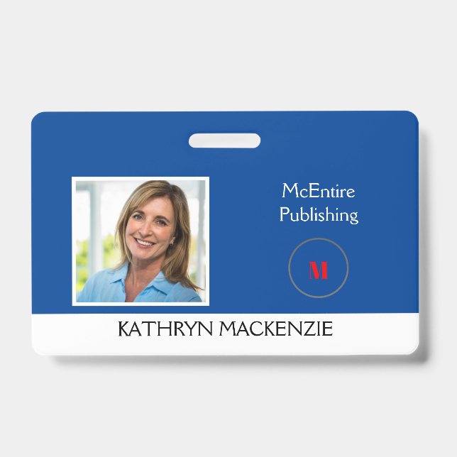 Company Photo Blue Logo Personalize Name Badge (Front)