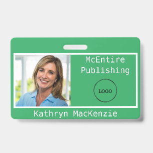 Company Photo Green and White Logo Name Badge