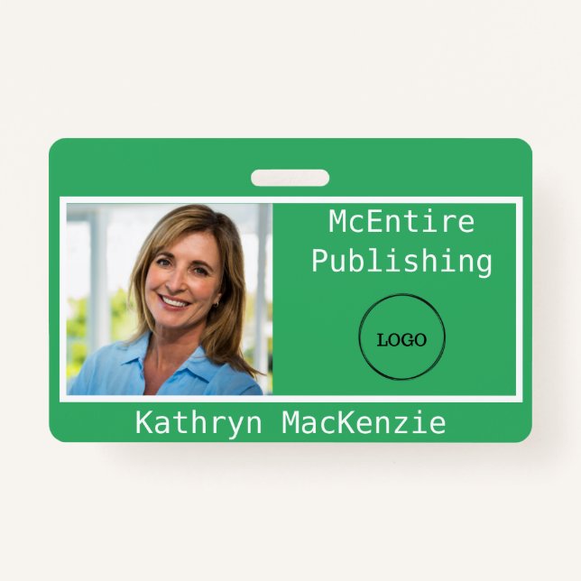 Company Photo Green and White Logo Name Badge (Front)