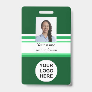 Company photo logo barcode green badge