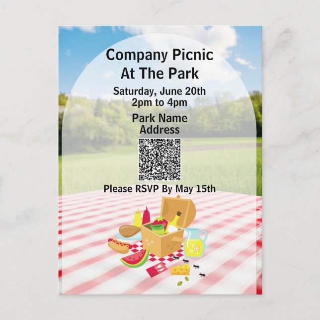 Company Picnic Park QR Code Little Ants Invitation Postcard (Front)