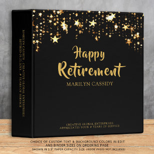 Company Retirement Party Black and Gold Stars Binder