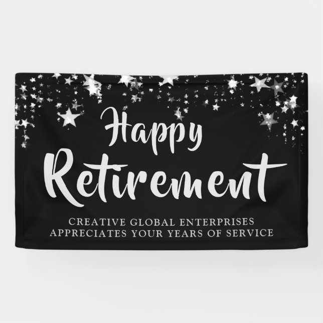 Company Retirement Party Black and Silver Stars Banner (Horizontal)