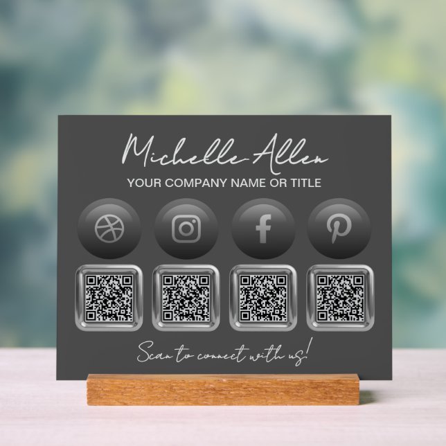Company Social Media QR Codes Acrylic Sign (Neutral)