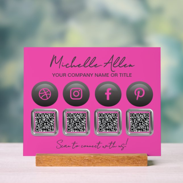 Company Social Media QR Codes Acrylic Sign (Neutral)