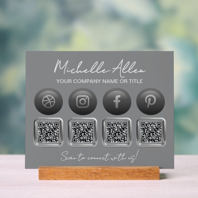 Company Social Media QR Codes Acrylic Sign (Neutral)