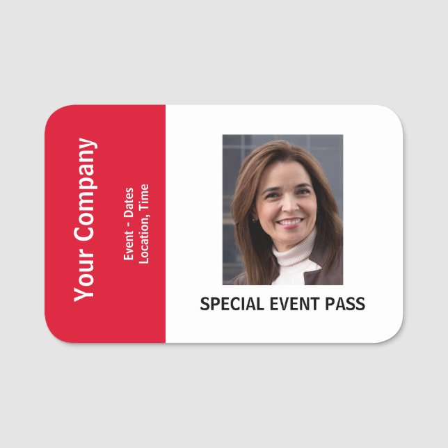 Company Special Event Pass Name Badge with Photo (Front)