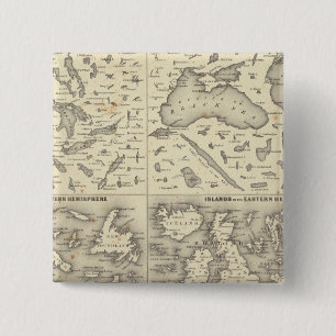 Comparative Size of Lakes and Islands 2 Inch Square Button
