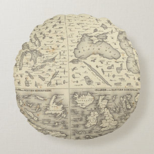 Comparative Size of Lakes and Islands Round Pillow